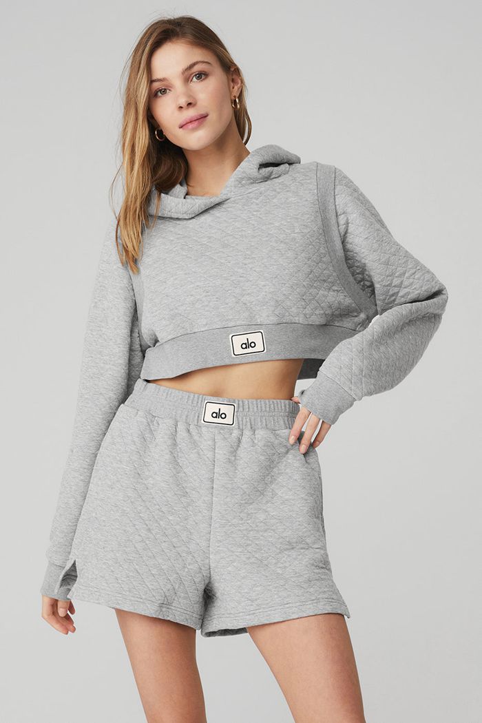 Bluzy Z Kapturem Alo Yoga Quilted Cropped Arena Damskie Szare | CGVKS3907