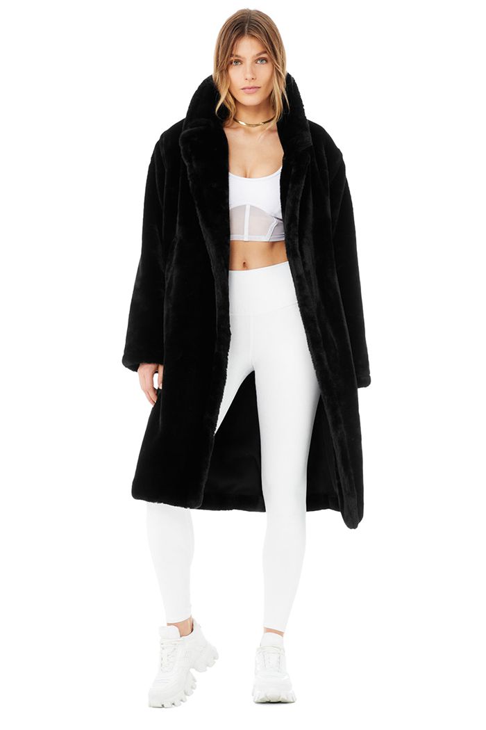 Coat Alo Yoga Oversized Faux Fur Trench Damskie Czarne | LMIFX6704