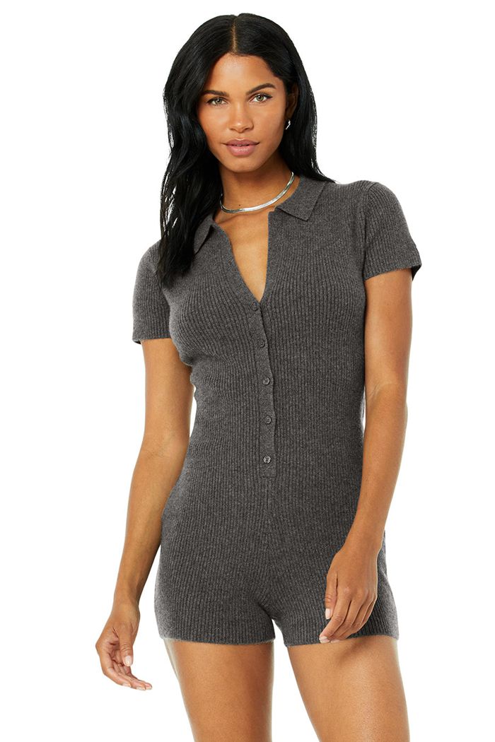 Kombinezony Alo Yoga Cashmere Ribbed Staycation Playsuit Damskie Szare | LEBRT1785