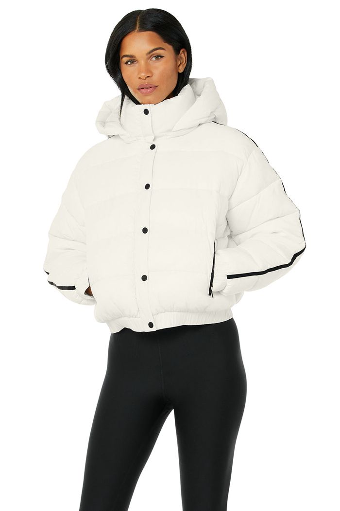 Kurtki Alo Yoga Aspen Love Puffer Damskie Białe | SVKBD9531