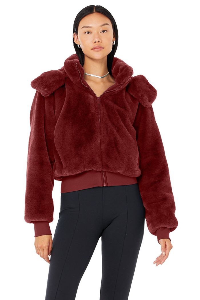 Kurtki Alo Yoga Faux Fur Foxy Damskie Czerwone | XGHLY5096