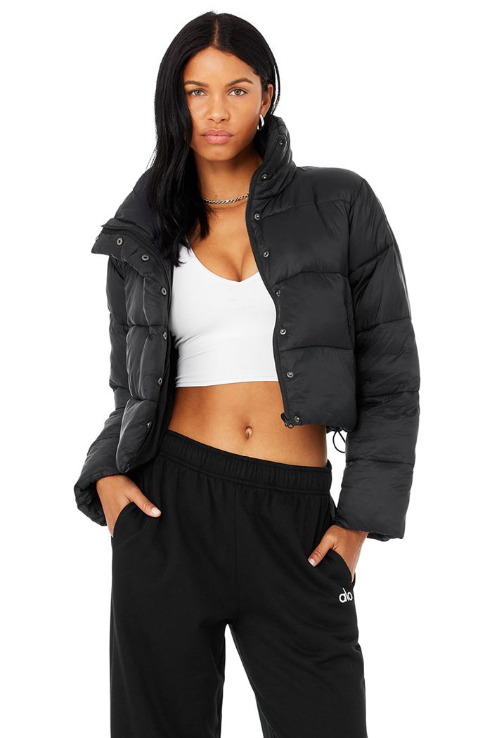 Kurtki Alo Yoga Gold Rush Puffer Damskie Czarne | QCIND9580