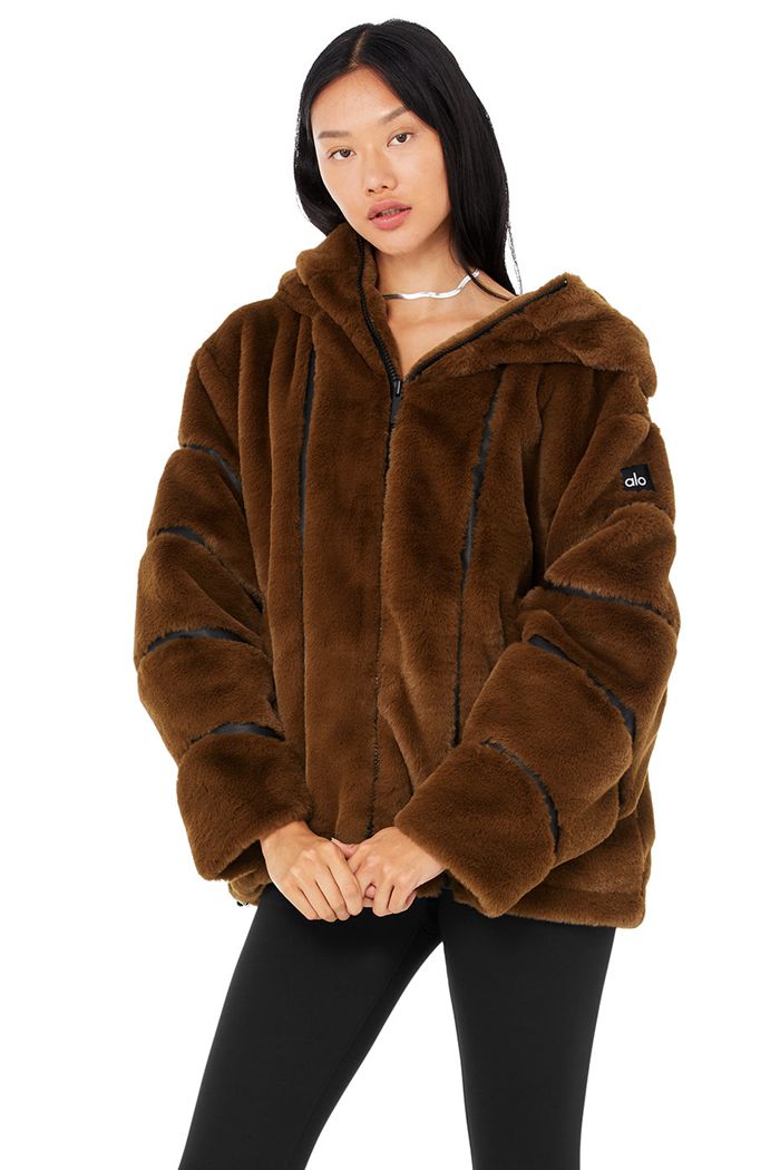 Kurtki Alo Yoga Knock Out Faux Fur Damskie Czekolada | EPYXL5047