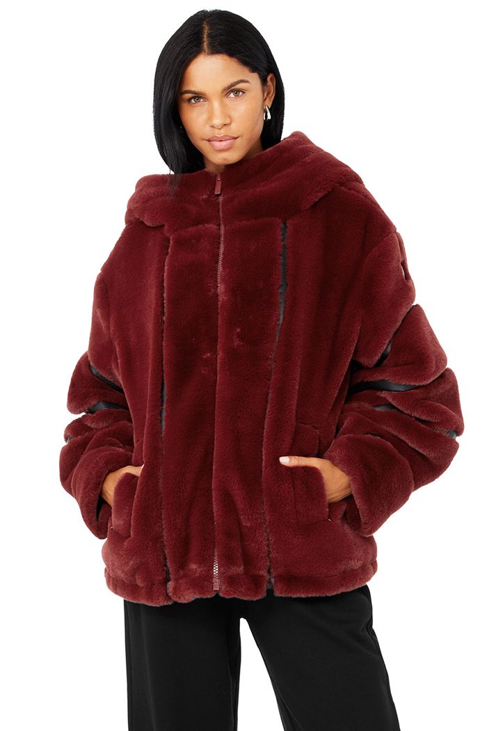 Kurtki Alo Yoga Knock Out Faux Fur Damskie Czerwone | PRXIB4192