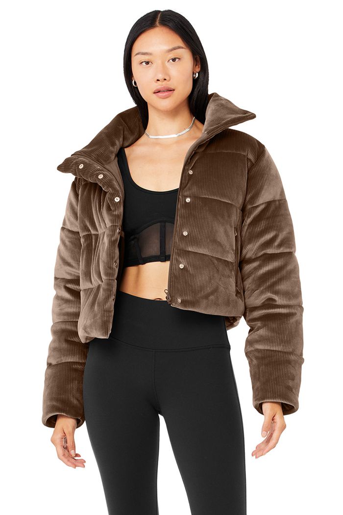 Kurtki Alo Yoga Ribbed Velour Gold Rush Puffer Damskie Brązowe | WKPML0953