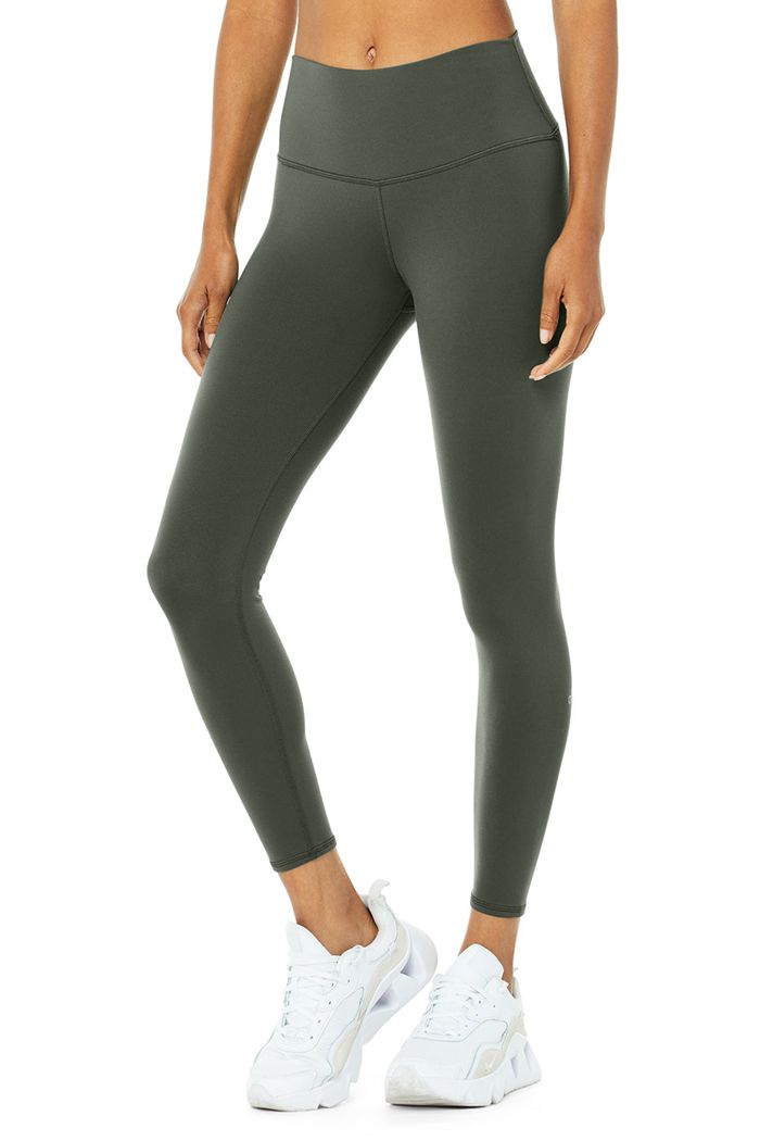 Legginsy Alo Yoga 7/8 High-Stanem Airbrush Damskie Ciemny Zielone | HEQMW5379