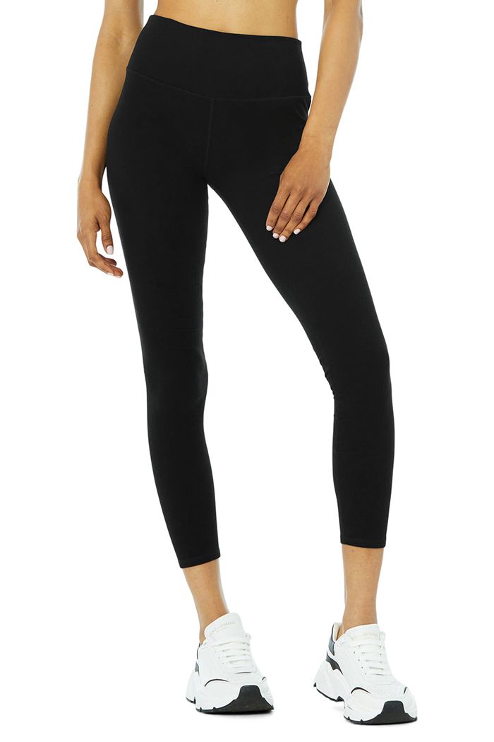 Legginsy Alo Yoga Alosoft High-Stanem 7/8 Highlight Damskie Czarne | HTQEX7038