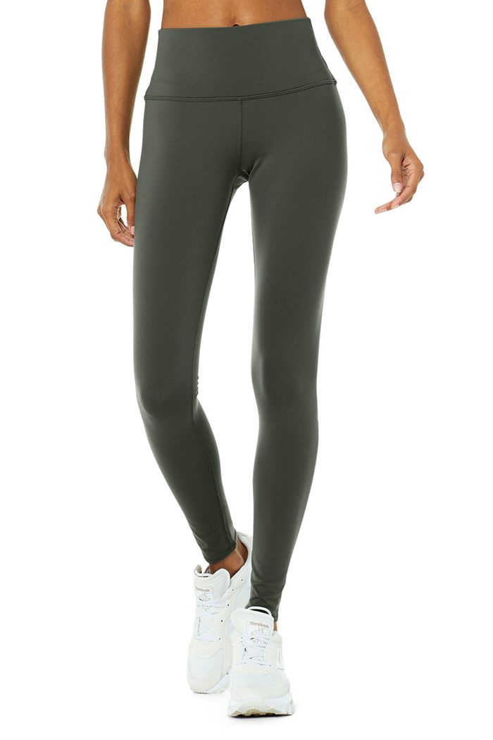 Legginsy Alo Yoga High-Stanem Airbrush Damskie Ciemny Zielone | UKGSM1274