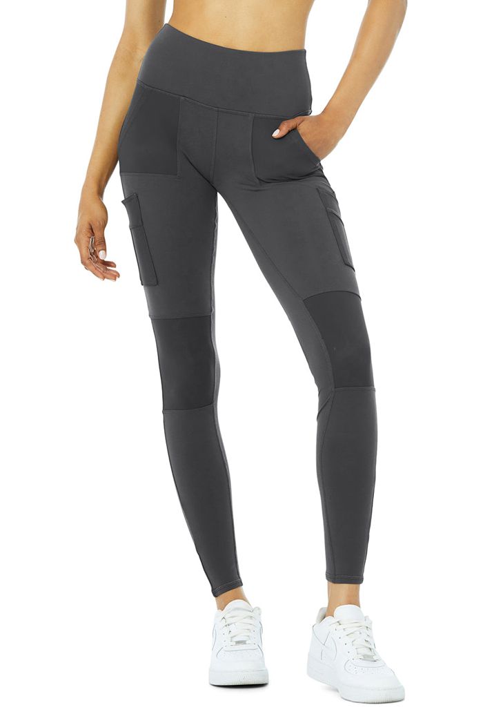 Legginsy Alo Yoga High-Stanem Cargo Damskie Ciemny Szare | LJVES0635