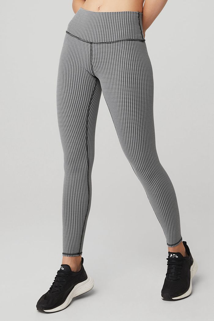 Legginsy Alo Yoga High-Stanem Micro Houndstooth Damskie Białe | MOPFS3021