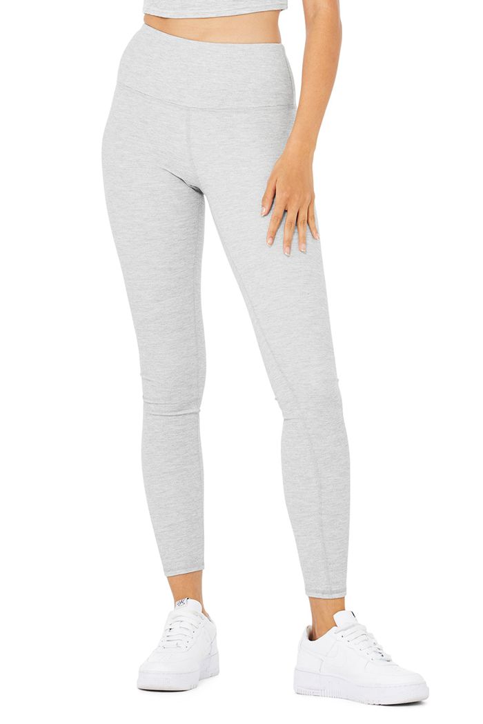 Legginsy Alo Yoga High-Stanem Micro Waffle LowKey Damskie Szare | SDNCI7259