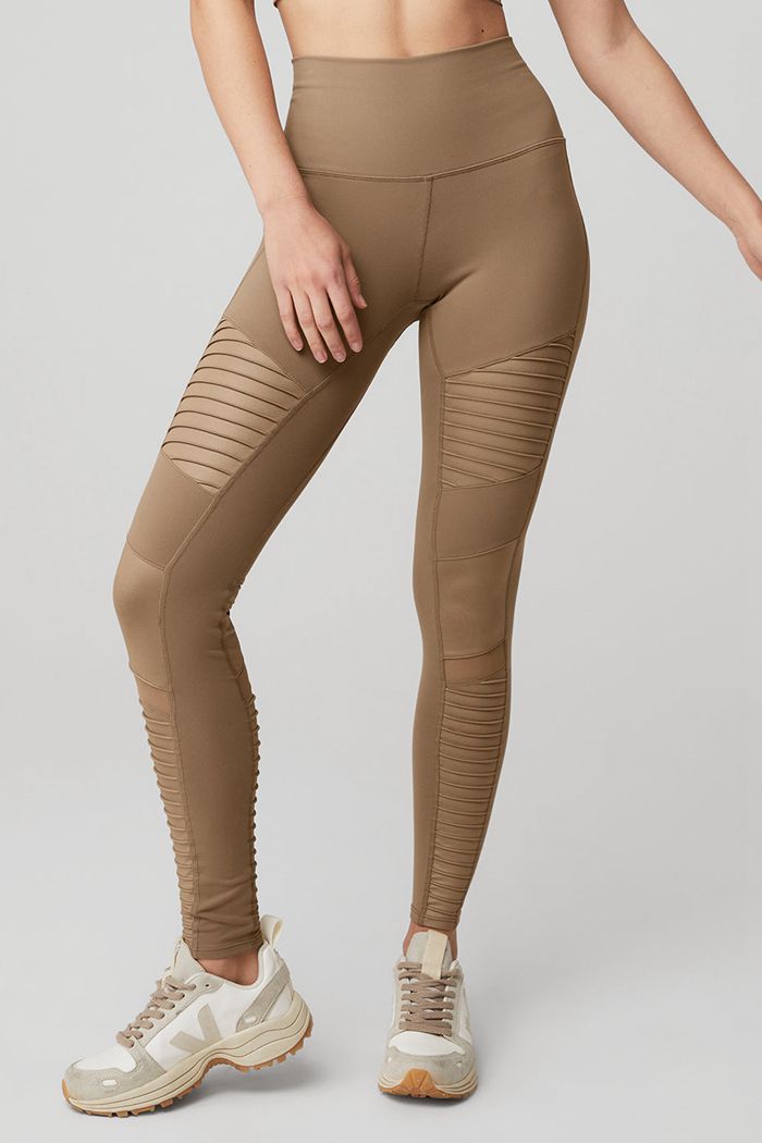 Legginsy Alo Yoga High-Stanem Moto Damskie Brązowe | FRZKP2093