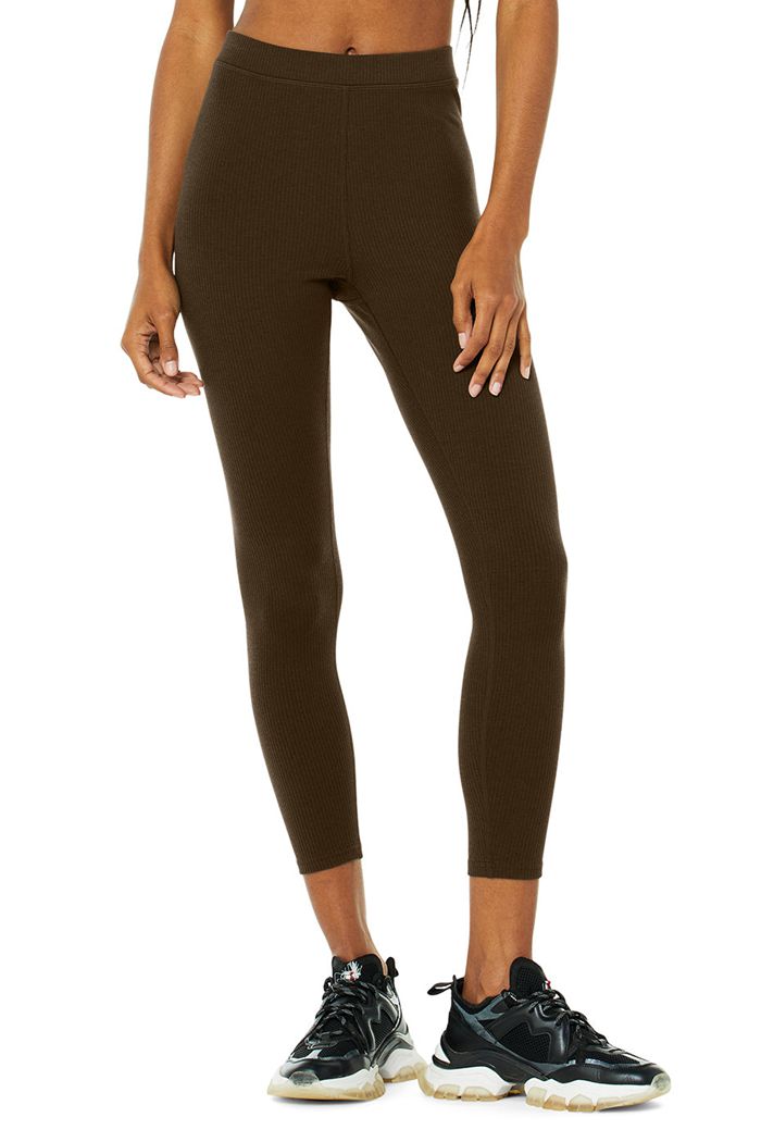 Legginsy Alo Yoga Ribbed High-Stanem 7/8 Blissful Damskie Czarne | SBGIE4906