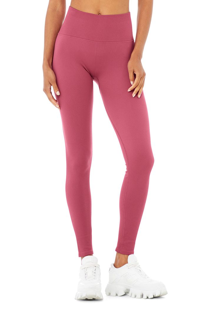 Legginsy Alo Yoga Seamless High-Stanem Ribbed Damskie Fioletowe | VXELT5190