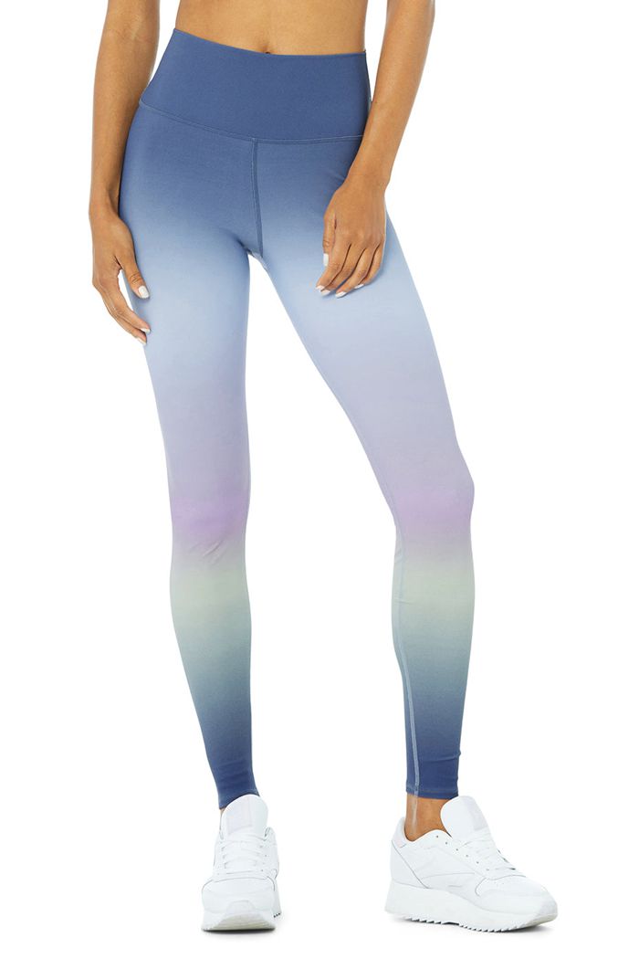 Legginsy Alo Yoga Vapor High-Stanem Gradient Dusk Damskie Niebieskie | VXIFL2419