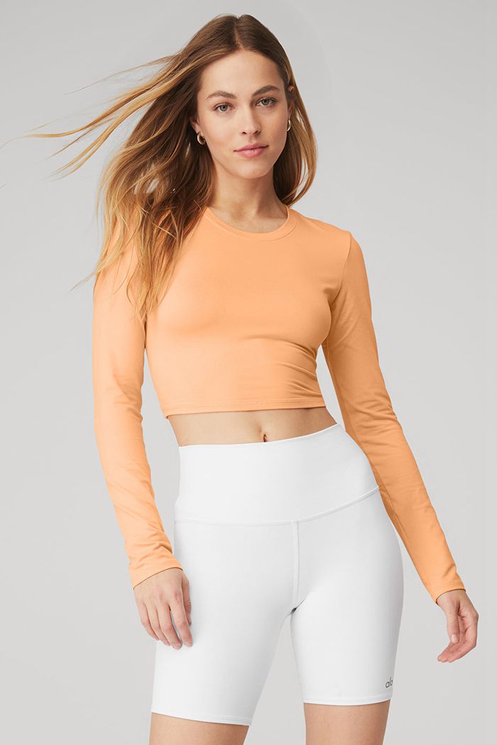 Long Sleeve Alo Yoga Alosoft Crop Finesse Damskie Pomarańczowe | EXQAJ5763