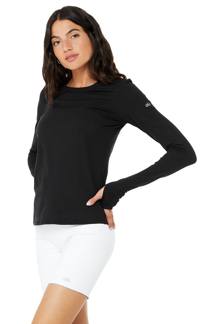 Long Sleeve Alo Yoga Alosoft Finesse Damskie Czarne | FHNTP5297