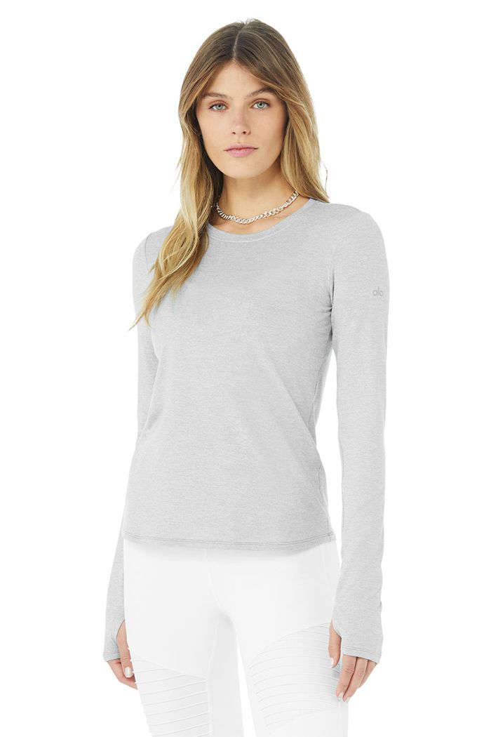 Long Sleeve Alo Yoga Alosoft Finesse Damskie Szare | ZLWQS2074