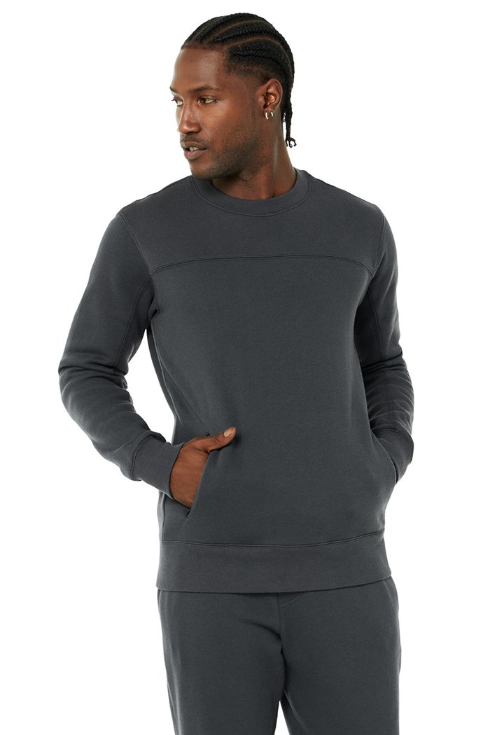 Long Sleeve Alo Yoga Base Sweatshirt Męskie Ciemny Szare | OKGDL0827