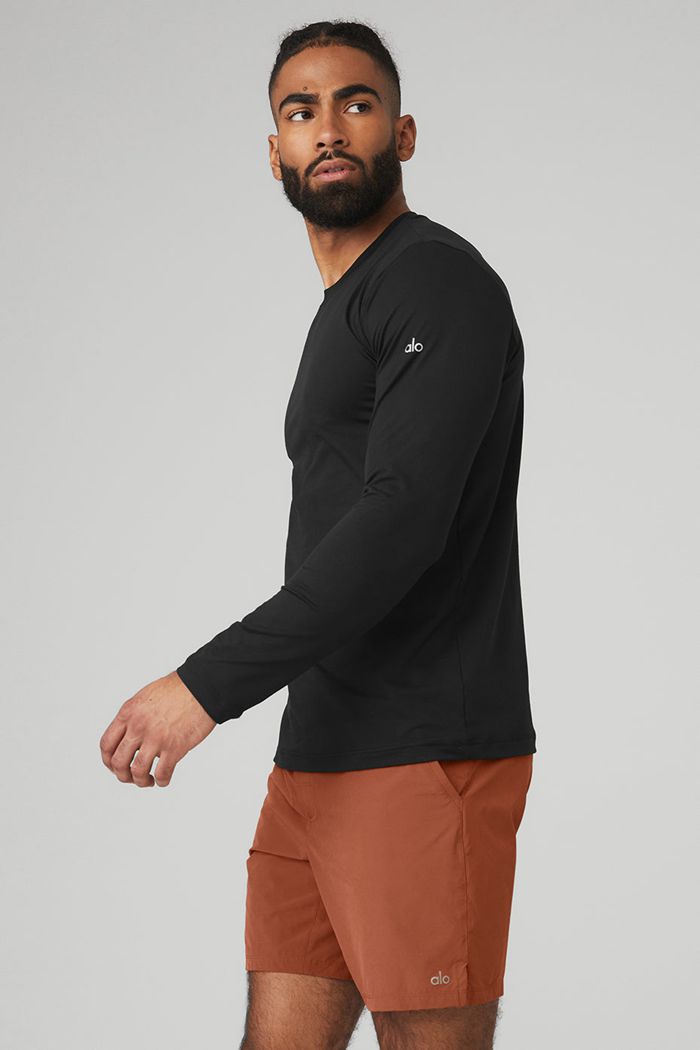 Long Sleeve Alo Yoga Conquer Reform Crewneck Męskie Czarne | HXPVT0341