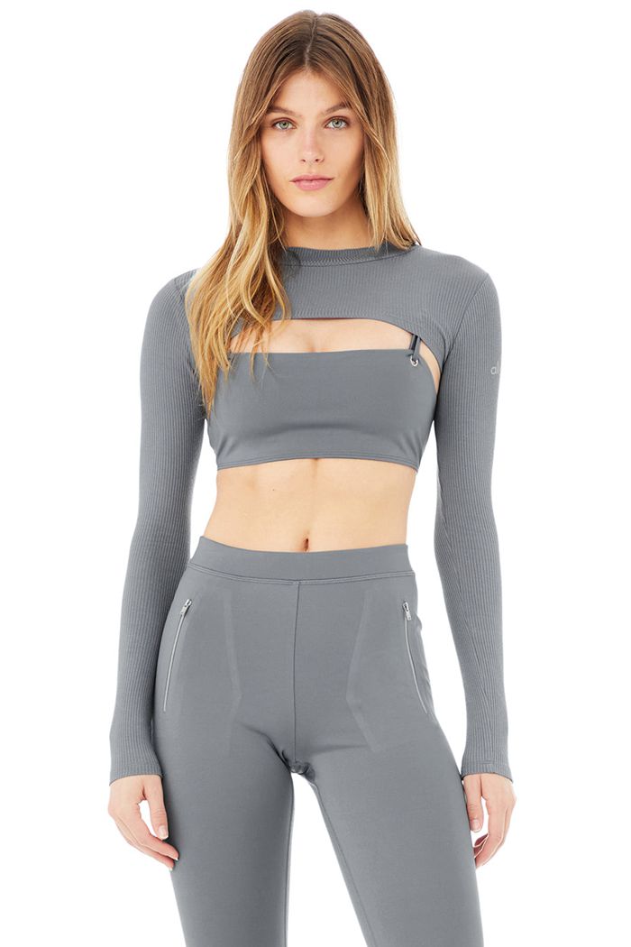 Long Sleeve Alo Yoga Thrill Seeker Damskie Szare | EBMYX9087