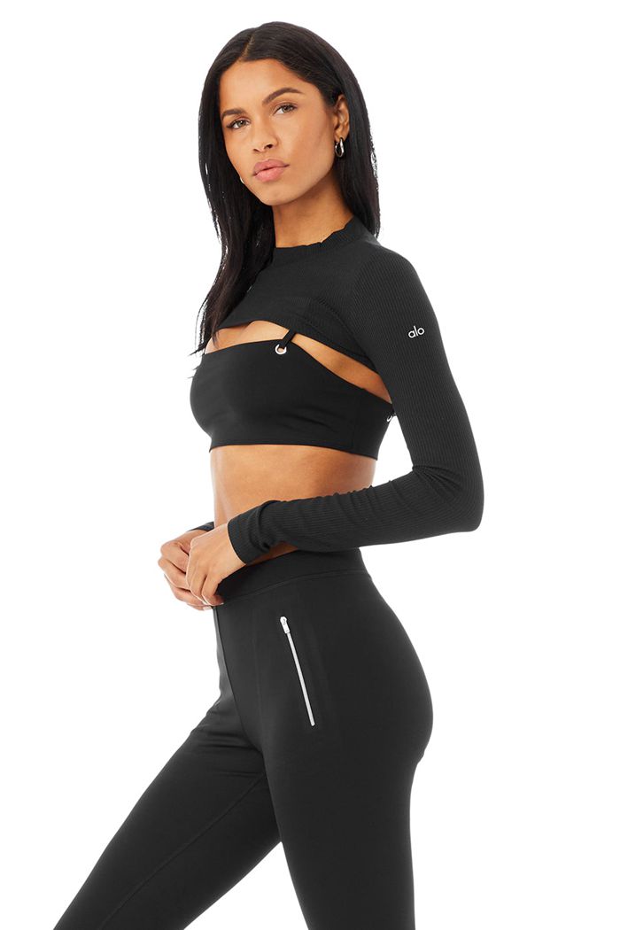 Long Sleeve Alo Yoga Thrill Seeker Damskie Czarne | RCIEY5271