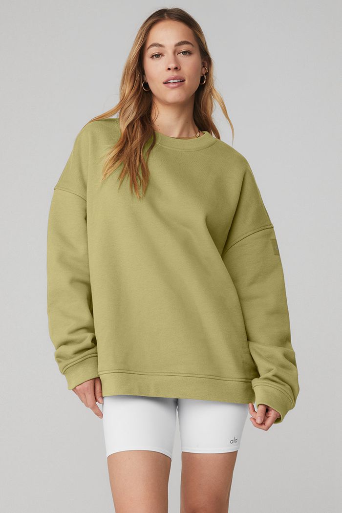 Pulowery Alo Yoga Renown Crew Neck Damskie Zielone | NMODH7058