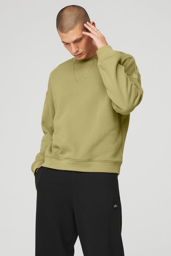 Pulowery Alo Yoga Renown Crew Neck Męskie Zielone | QORZS9106