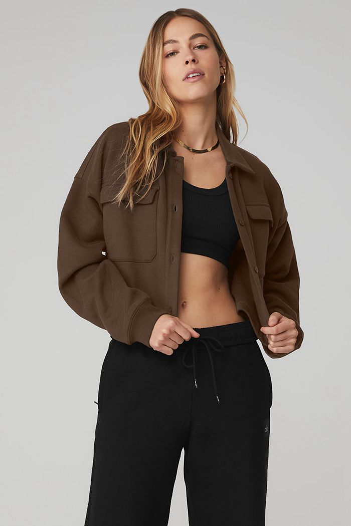 Pulowery Alo Yoga Renown Cropped Button-Up Damskie Czarne | KZGDM2130