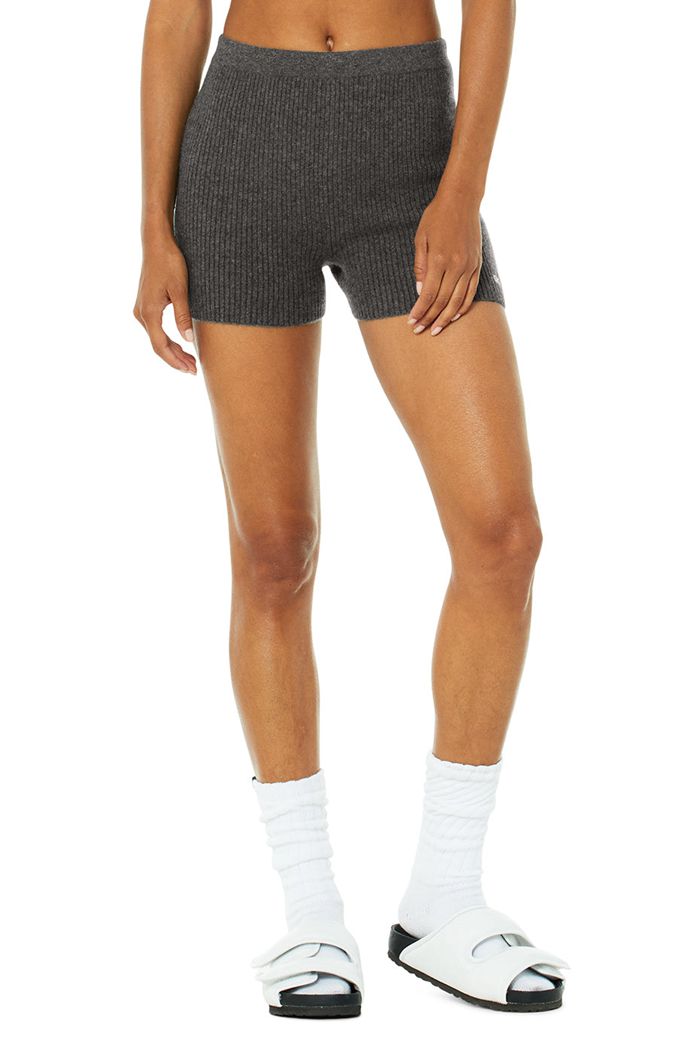 Short Alo Yoga Cashmere Ribbed Staycation Damskie Szare | TJMEC6950