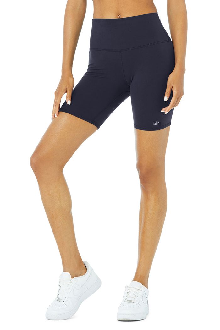 Short Alo Yoga High-Stanem Motocyklowe Damskie Czarne | YDJTQ1640