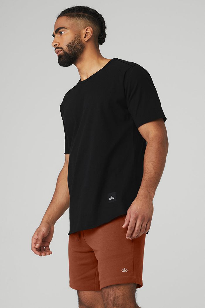 Short Sleeve Alo Yoga Society Crewneck Tee Męskie Czarne | GDXJS5942