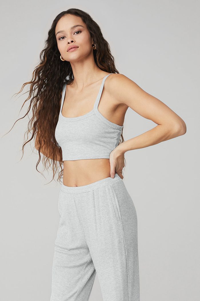 Staniki Alo Yoga Ribbed Crop Whisper Damskie Szare | VBNRQ9157