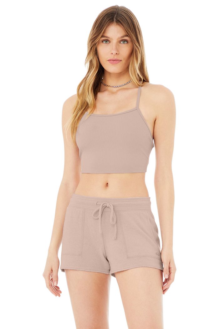 Tank Tops Alo Yoga Alosoft Ribbed Crop Calm Damskie Różowe | PCRIS2178