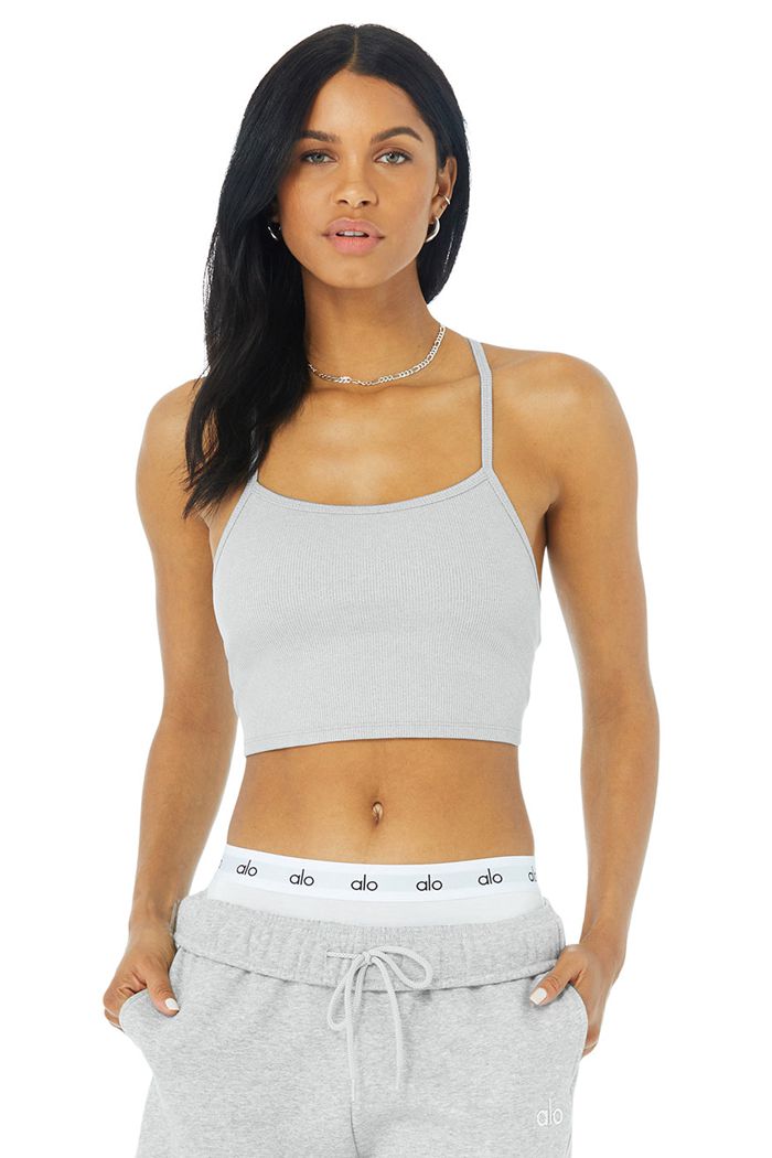 Tank Tops Alo Yoga Alosoft Ribbed Crop Calm Damskie Szare | RIBEJ8579