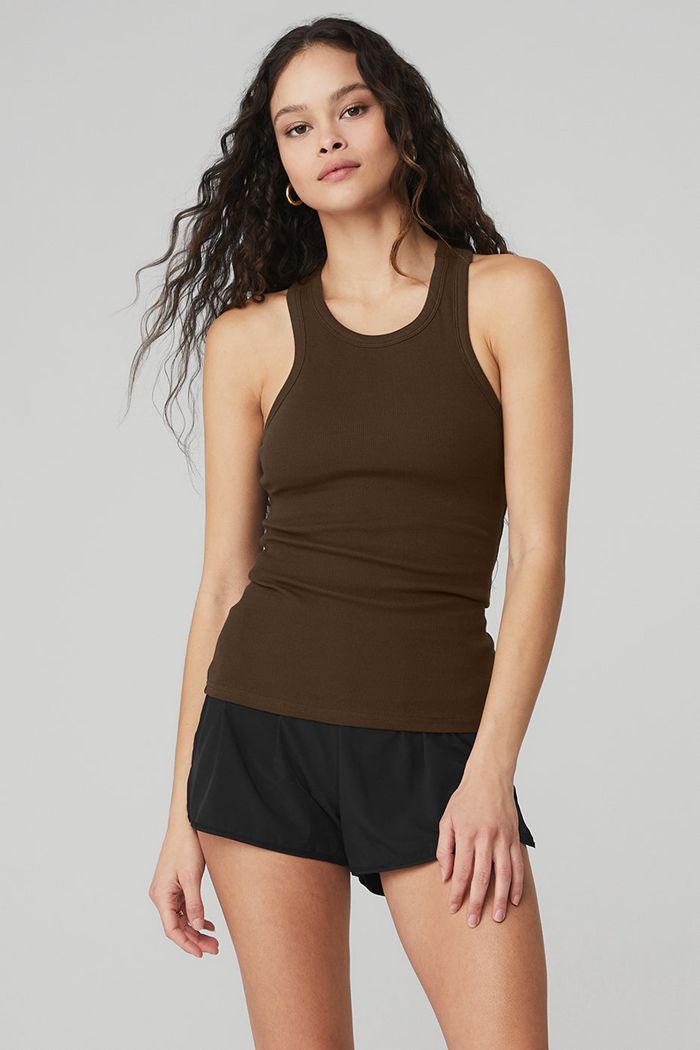 Tank Tops Alo Yoga Ribbed Aspire Full Length Damskie Czarne | LRVGD7908