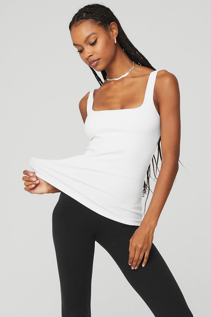 Tank Tops Alo Yoga Ribbed Minimalist Damskie Białe | NODWP0567