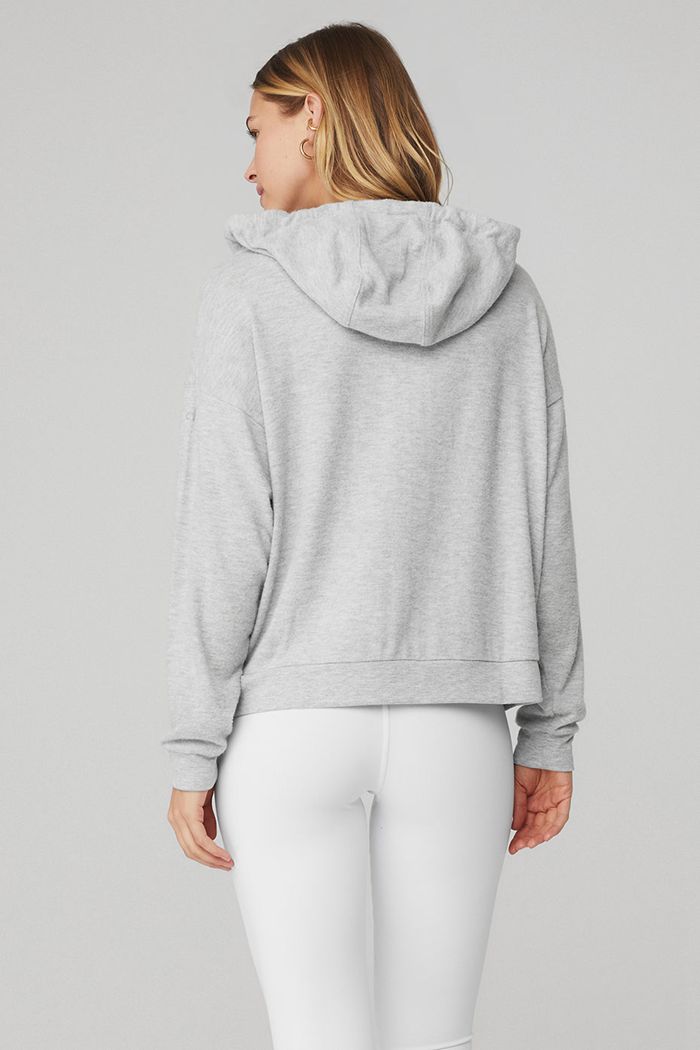 Bluzy Z Kapturem Alo Yoga Alolux Soho Full Zip Damskie Szare | NSAFP8450