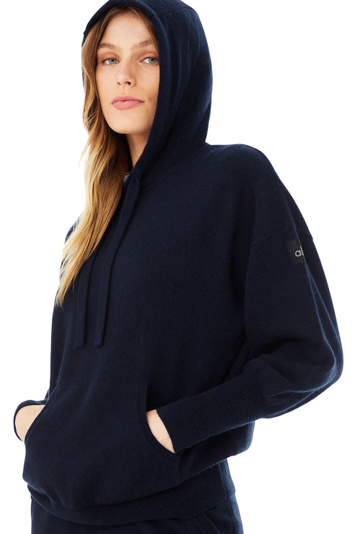 Bluzy Z Kapturem Alo Yoga Cashmere Jet Set Damskie Granatowe | JIPSZ1932