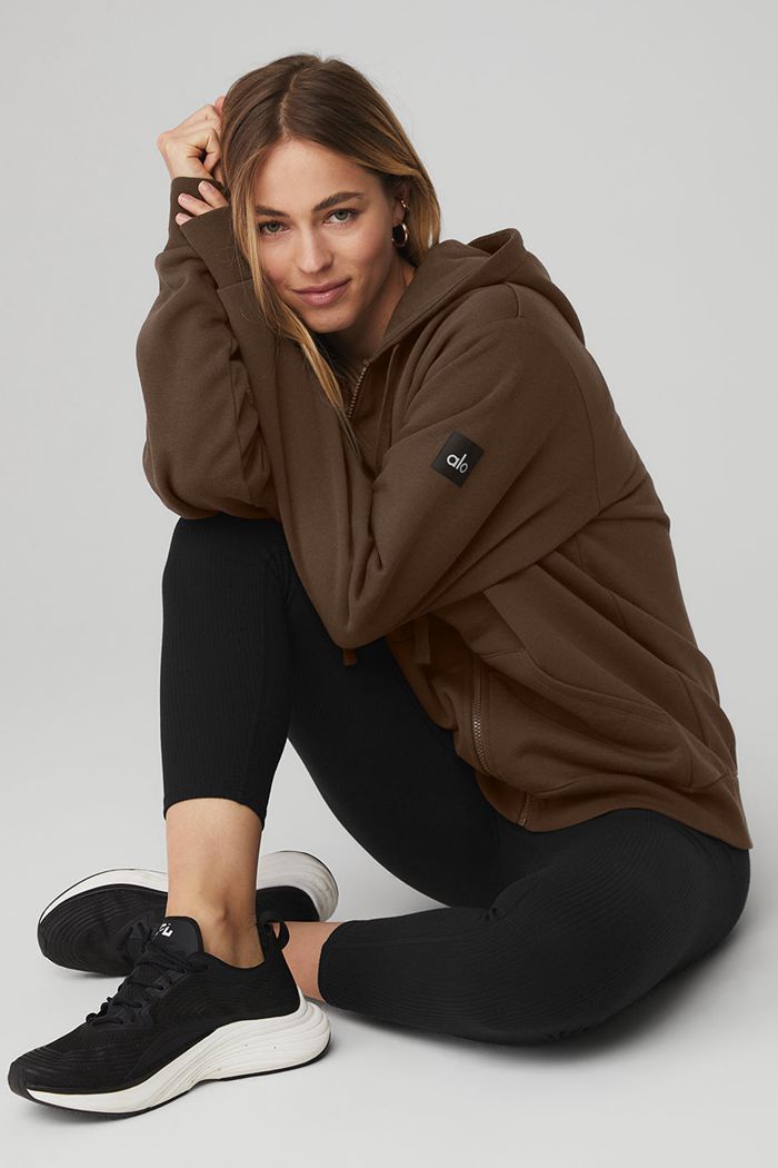 Bluzy Z Kapturem Alo Yoga Everyday Full Zip Damskie Czarne | KEYGB2094