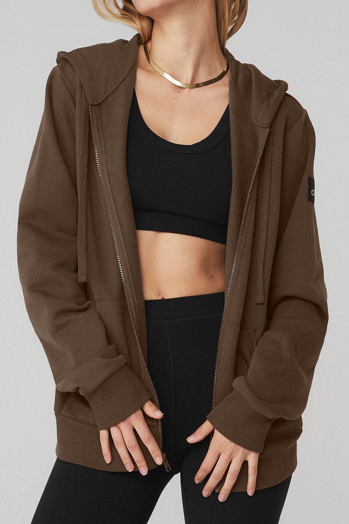 Bluzy Z Kapturem Alo Yoga Everyday Full Zip Damskie Czarne | KEYGB2094