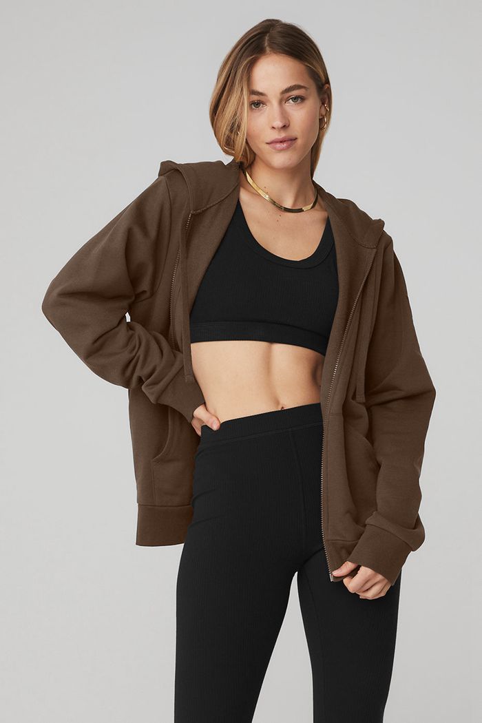 Bluzy Z Kapturem Alo Yoga Everyday Full Zip Damskie Czarne | KEYGB2094