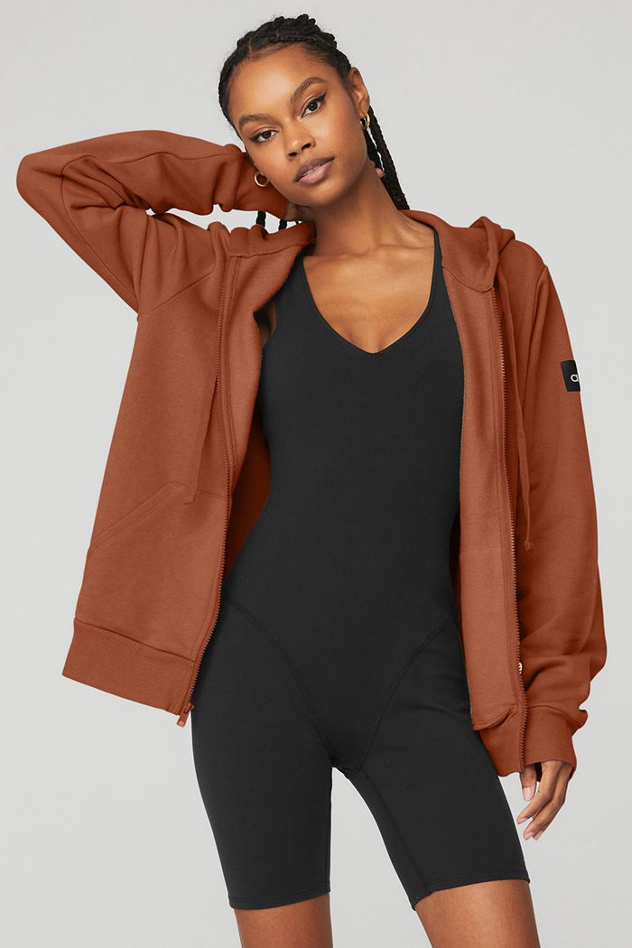 Bluzy Z Kapturem Alo Yoga Everyday Full Zip Damskie Czerwone | SXOHG9156