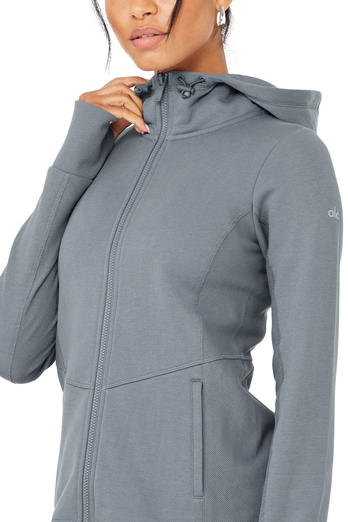 Bluzy Z Kapturem Alo Yoga Foundation Zip Damskie Szare | ZJREX6380