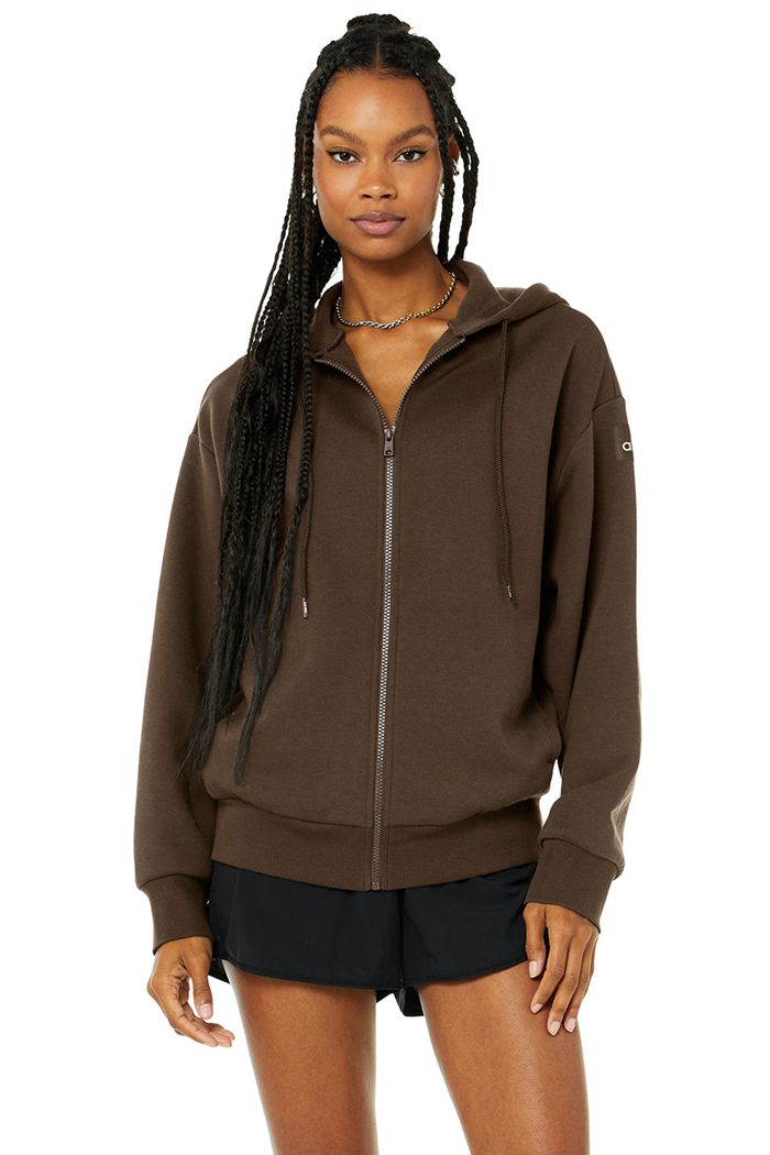 Bluzy Z Kapturem Alo Yoga Hype Full Zip Damskie Czarne | KTPNR4920