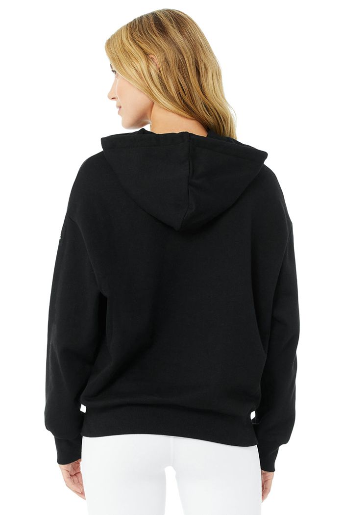 Bluzy Z Kapturem Alo Yoga Hype Full Zip Damskie Czarne | KVHGL0897