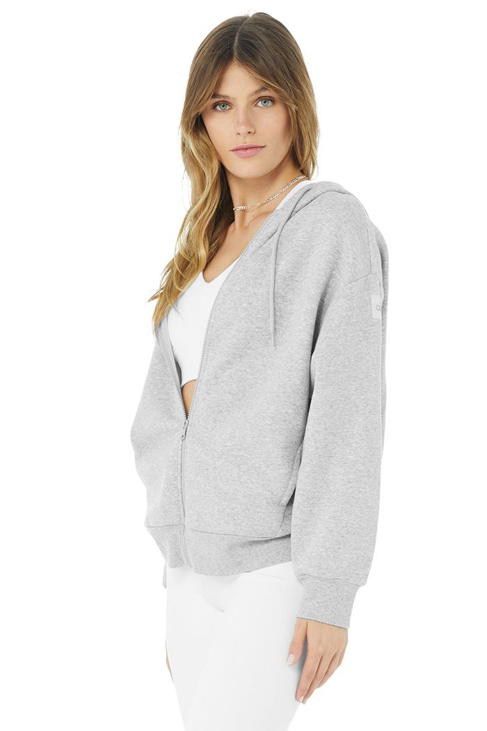 Bluzy Z Kapturem Alo Yoga Hype Full Zip Damskie Szare | NJLIE6094