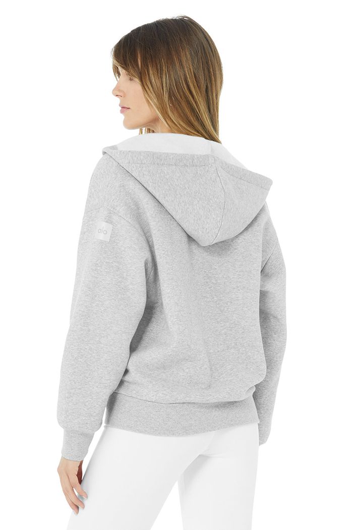 Bluzy Z Kapturem Alo Yoga Hype Full Zip Damskie Szare | NJLIE6094