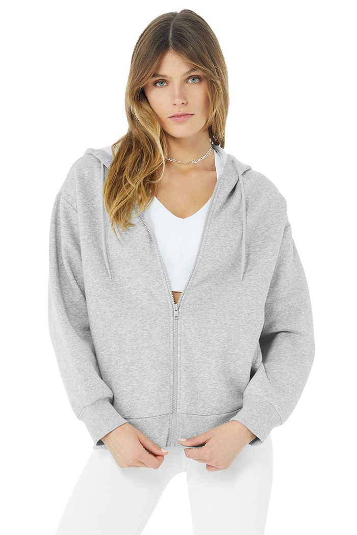 Bluzy Z Kapturem Alo Yoga Hype Full Zip Damskie Szare | NJLIE6094