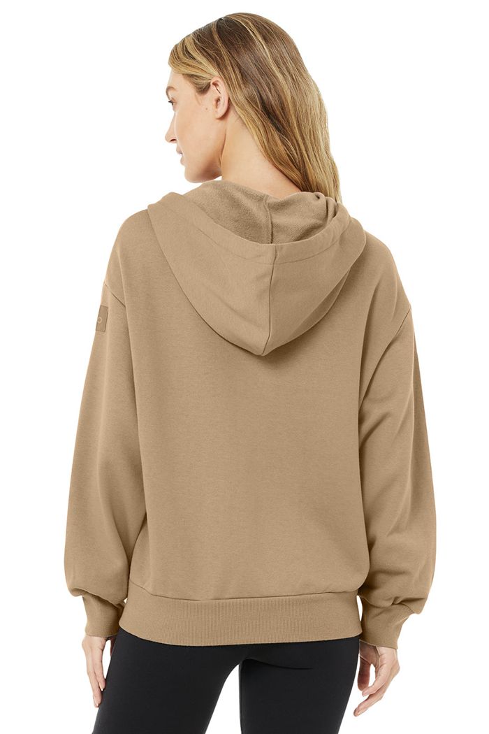 Bluzy Z Kapturem Alo Yoga Hype Full Zip Damskie Brązowe | YFAIJ7081